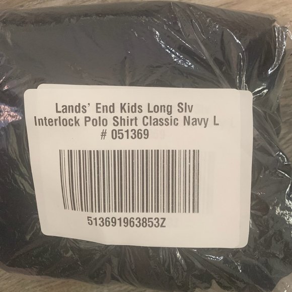 NWT LANDS' END KIDS LONG SLEEVE INTERLOCK POLO SHIRT CLASSIC NAVY LARGE - Picture 4 of 5